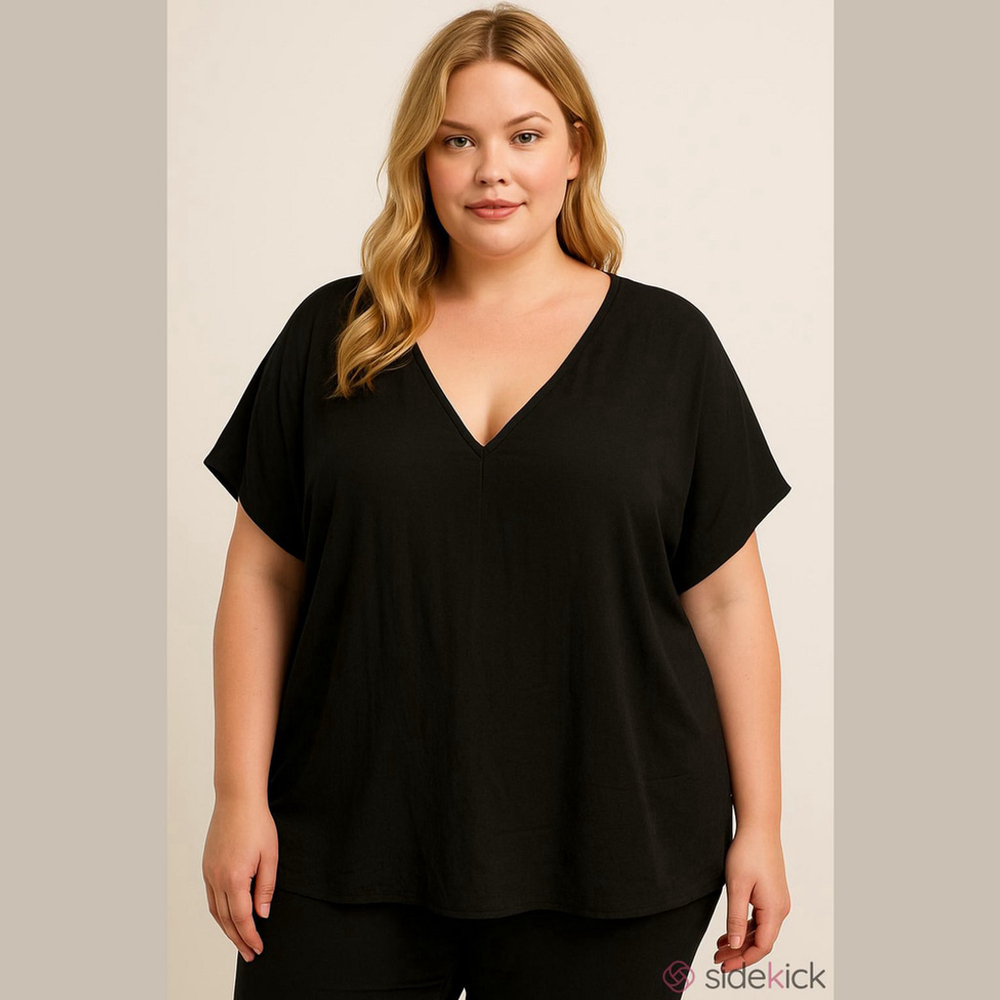 Simply Vera Vera Wang Cuffed dolman sleeve popover v neck blouse 4X - Picture 2 of 12